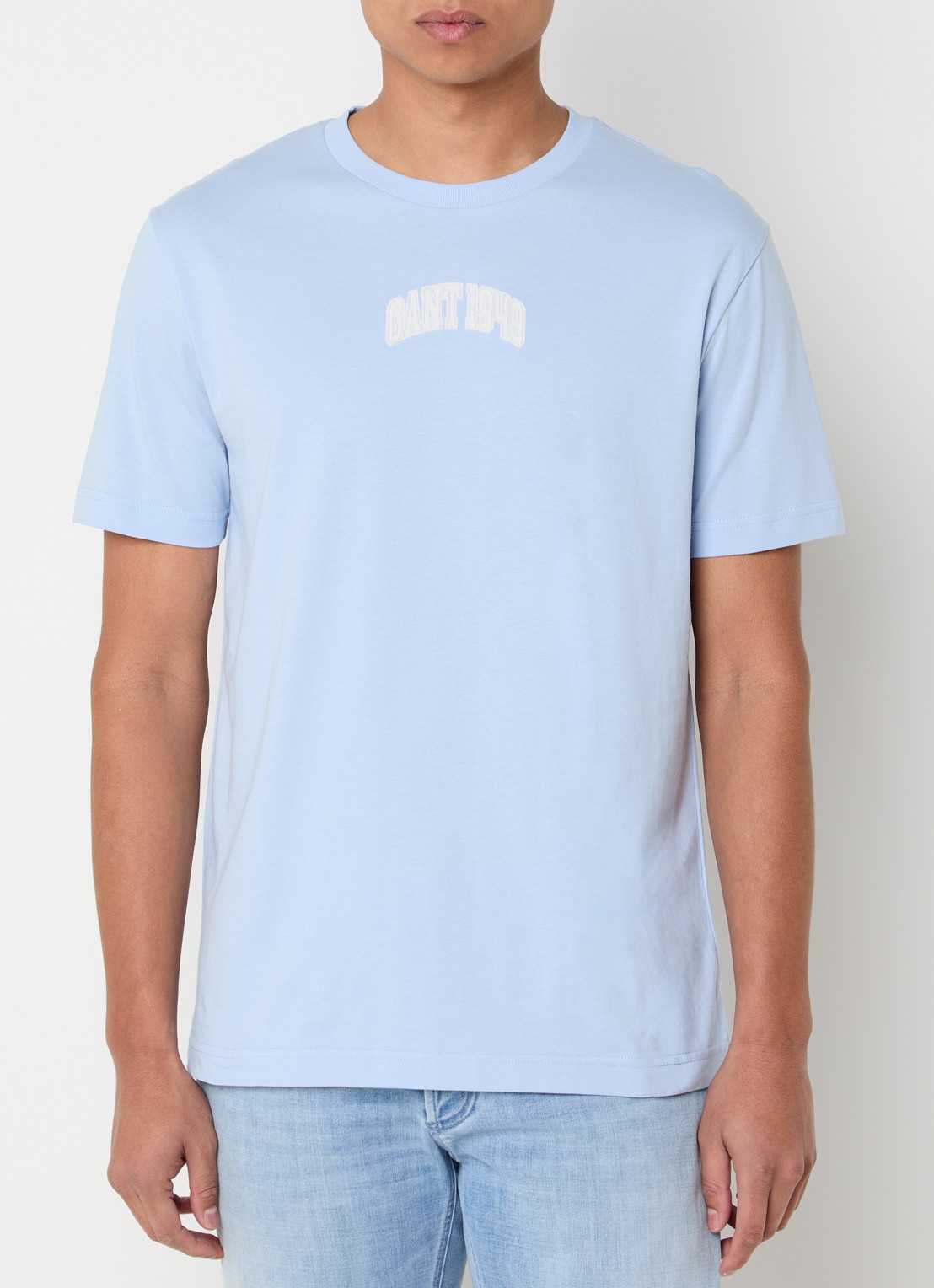 Gant T-shirt met flock logoprint - detail lichtblauw