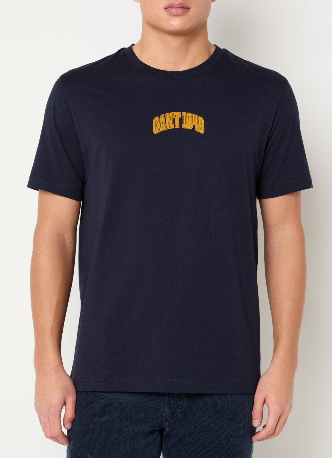 Gant T-shirt met flock logoprint - detail 3 donkerblauw