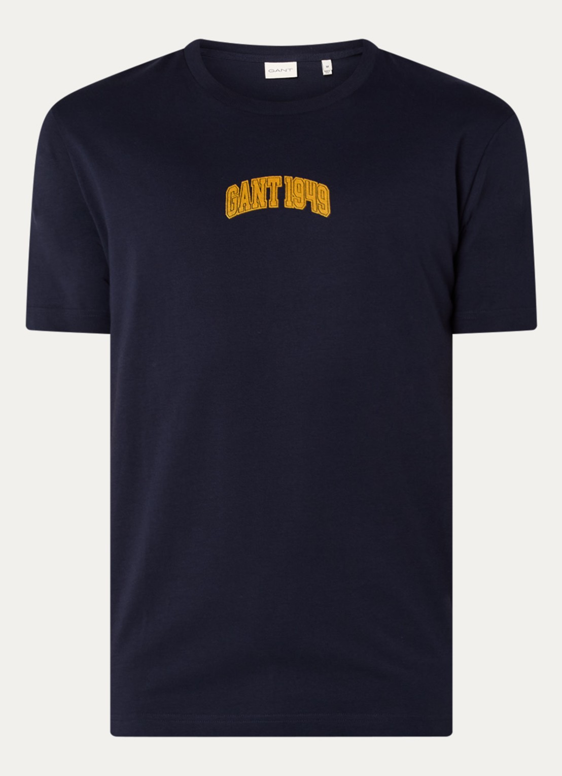 Gant T-shirt met flock logoprint - voorkant donkerblauw