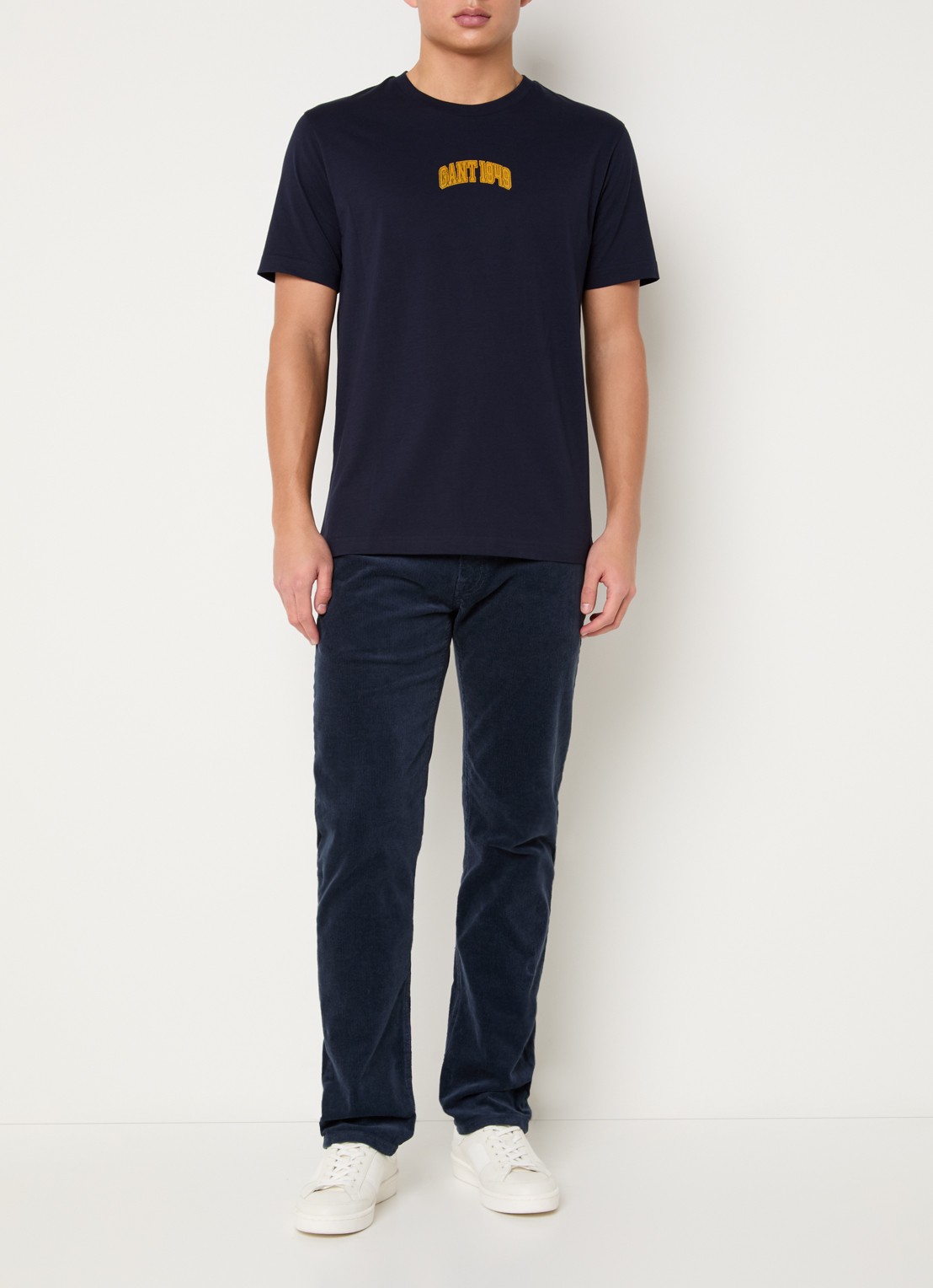 Gant T-shirt met flock logoprint - voorkant 2 donkerblauw