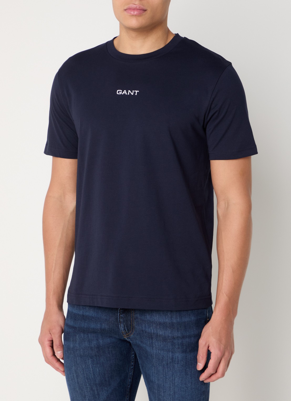 Gant T-shirt met logo - detail 4 donkerblauw