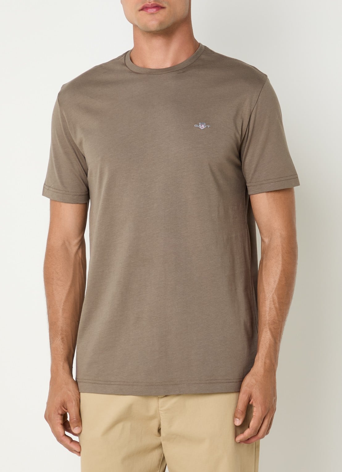Gant T-shirt met logo - detail 2 lichtbruin
