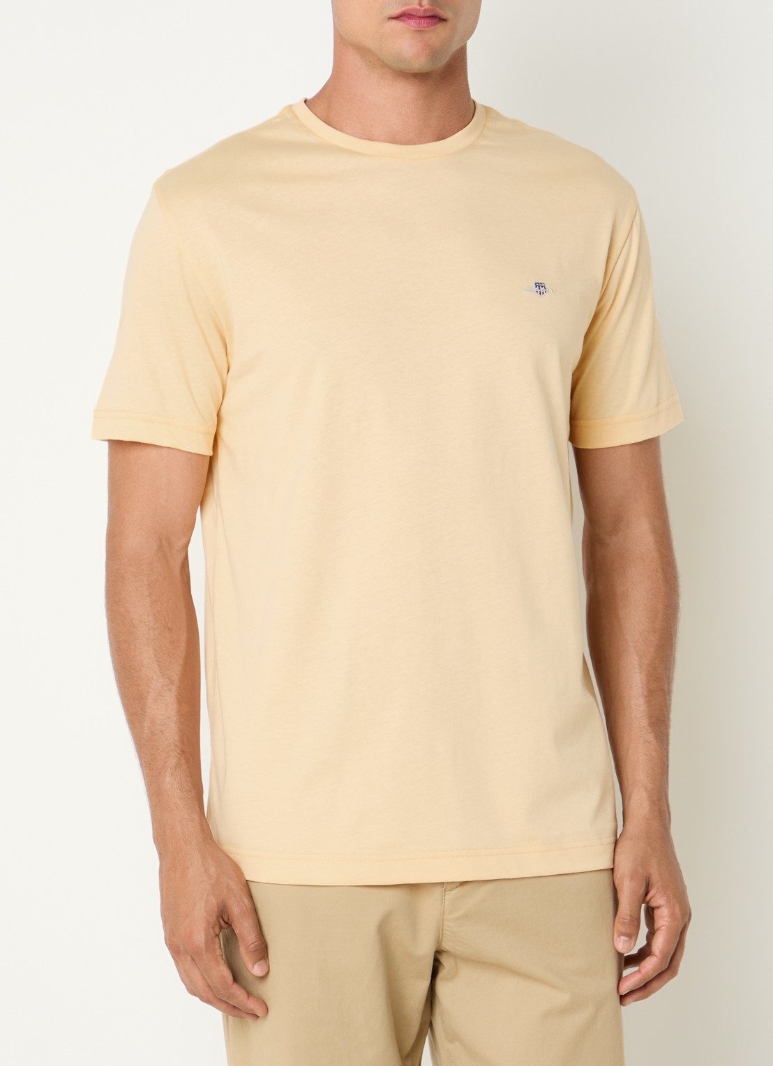Gant T-shirt met logo - detail lichtgeel