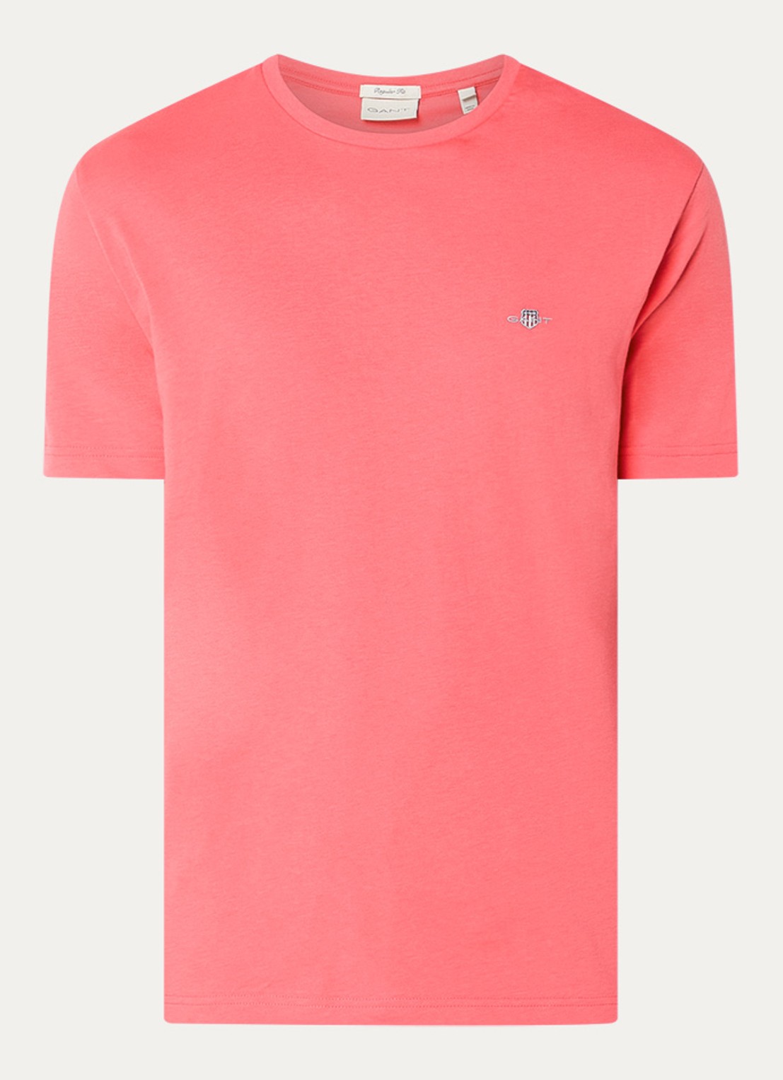 Gant T-shirt met logoborduring - voorkant 2 koraalrood