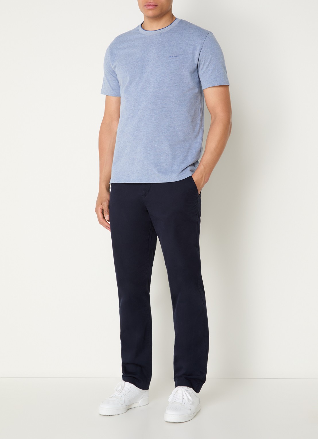 Gant T-shirt met structuur - voorkant 4 royalblauw