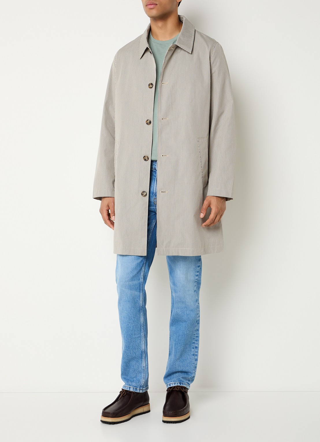 Gant Trenchcoat met ruitdessin en steekzakken - voorkant 2 beige