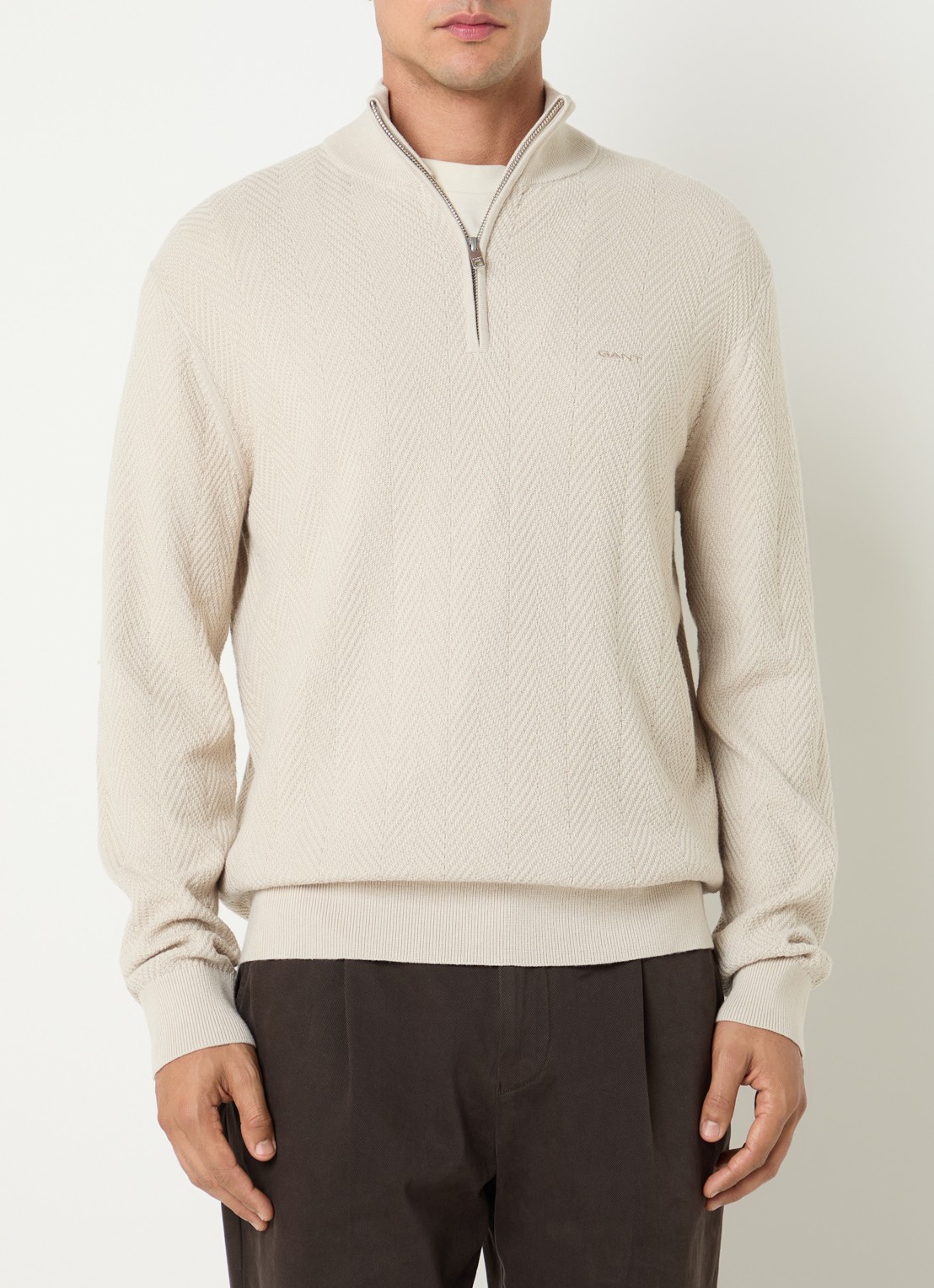Gant Trui met logo en halve rits - detail 3 beige