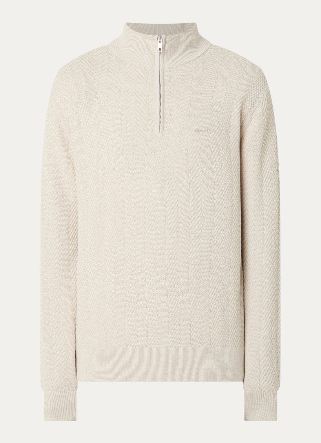 Gant Trui met logo en halve rits - voorkant beige
