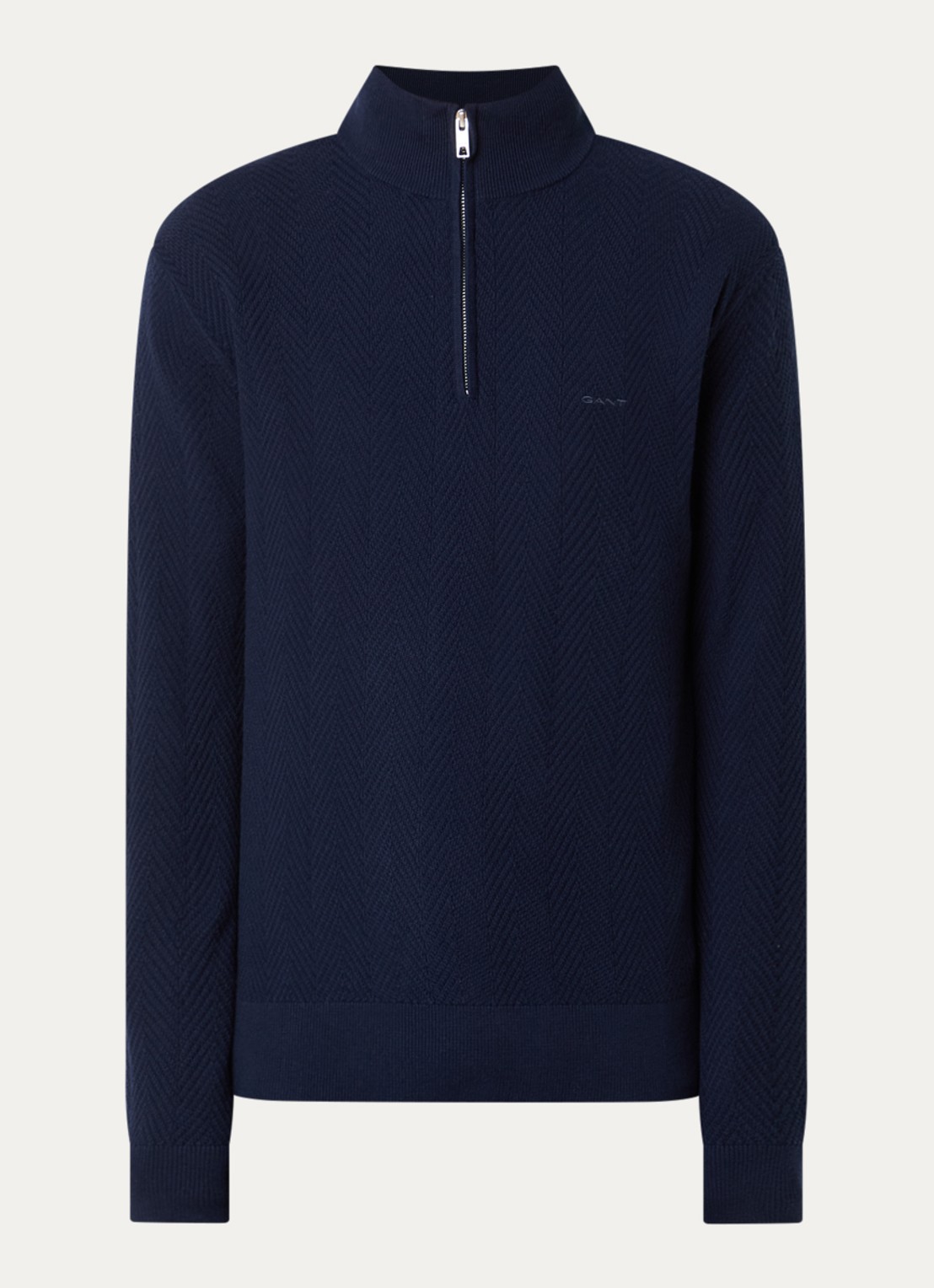 Gant Trui met logo en halve rits - voorkant 3 blauw
