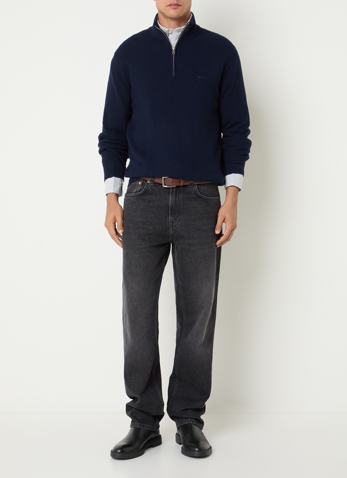 Gant Trui met logo en halve rits - voorkant 4 blauw