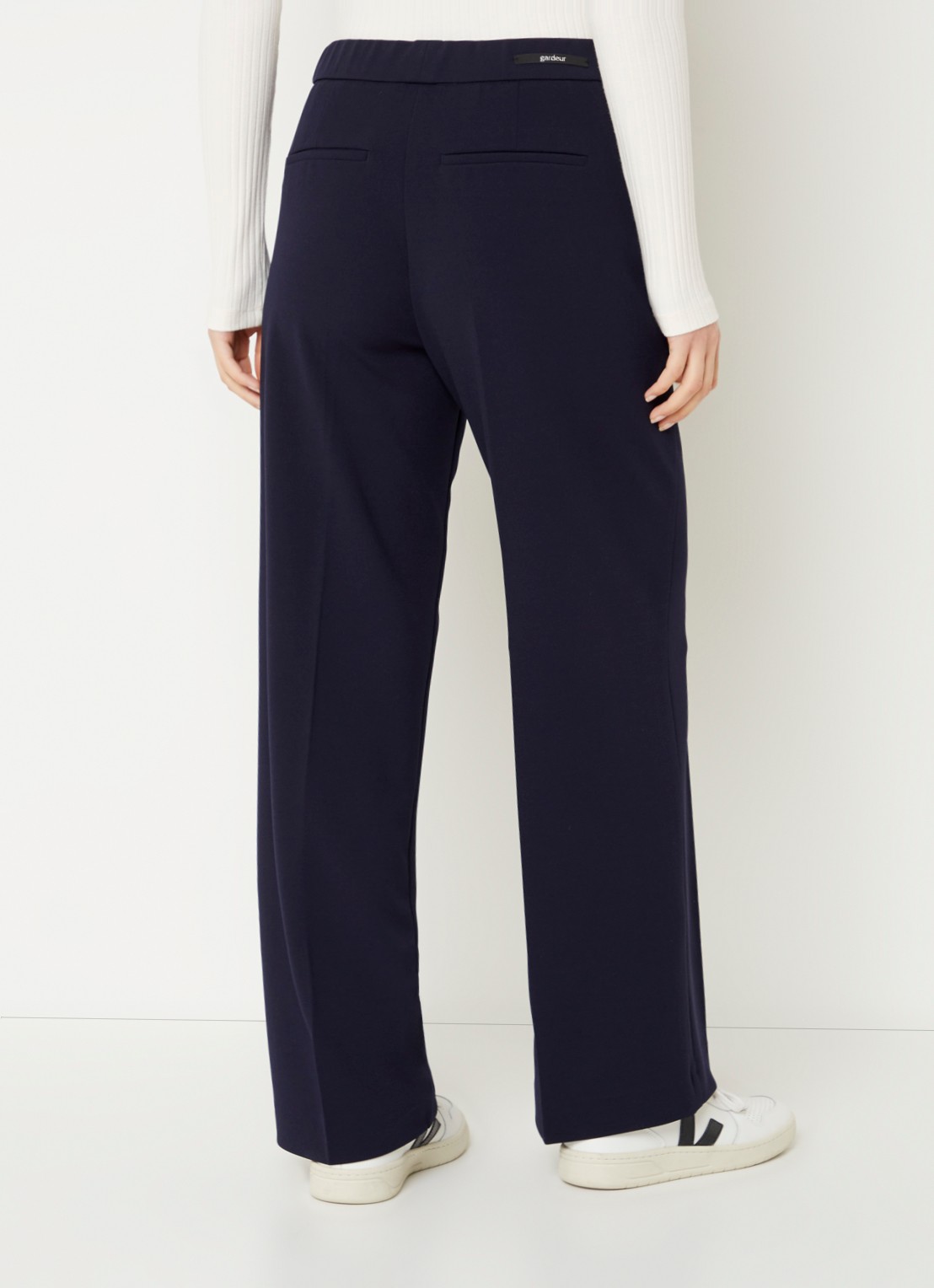 Gardeur Franca mid waist wide fit pantalon met persplooi - achterkant 4 donkerblauw
