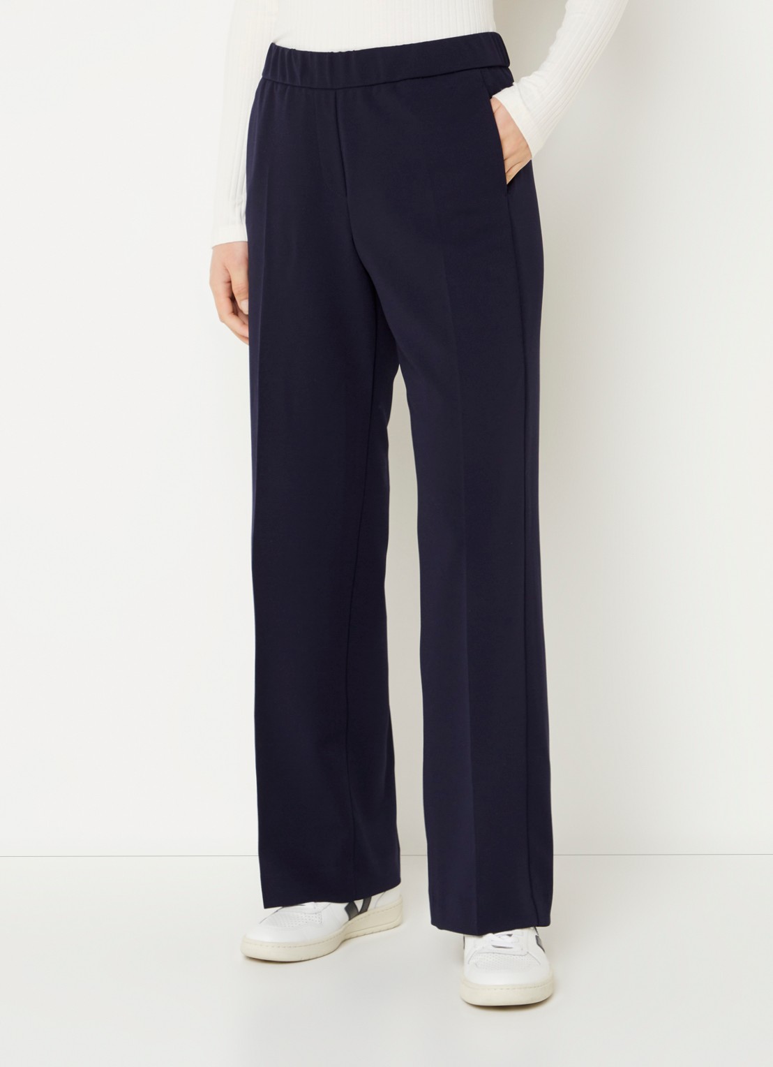 Gardeur Franca mid waist wide fit pantalon met persplooi - detail 3 donkerblauw