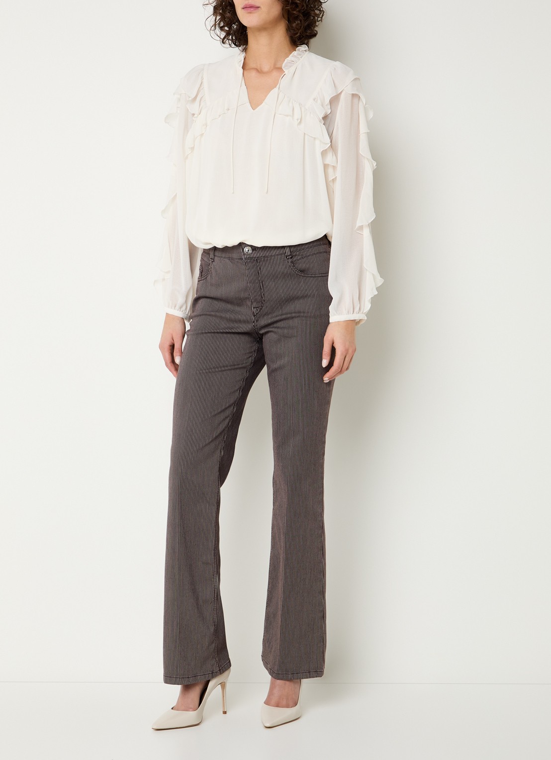 Gardeur Gardeur mid waist flared jeans met gekleurde wassing - voorkant 3 donkerbruin