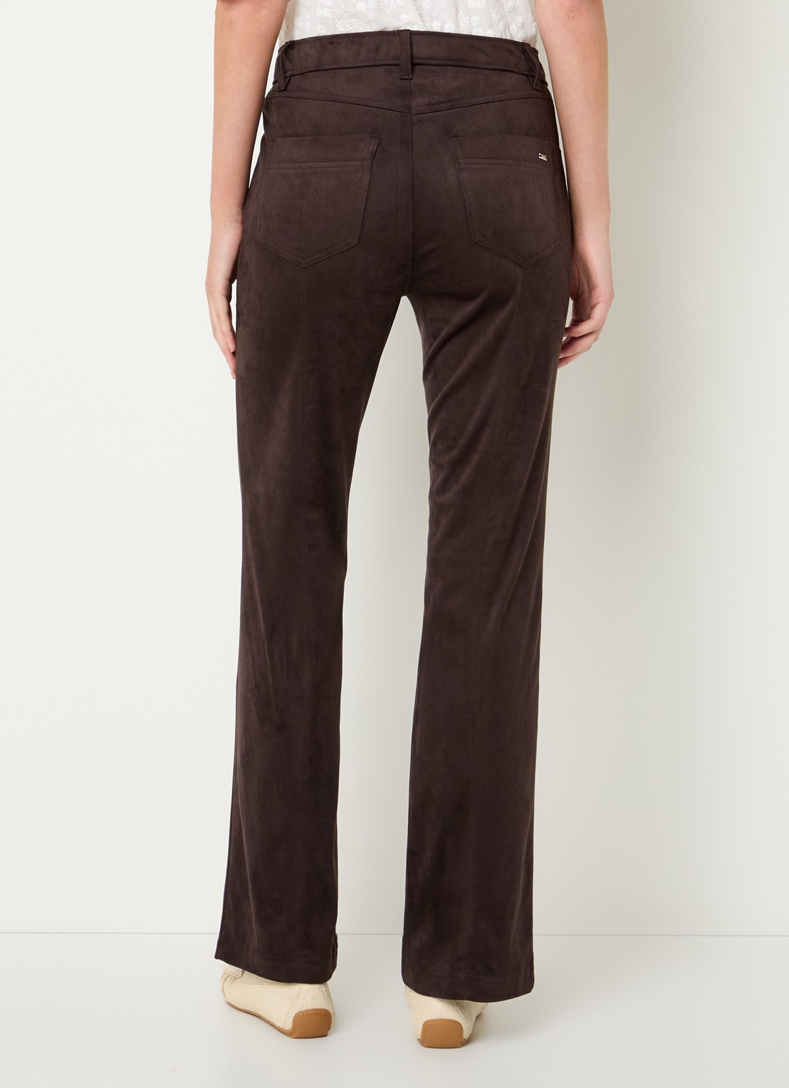 Gardeur High waist flared broek van suède - achterkant donkerbruin