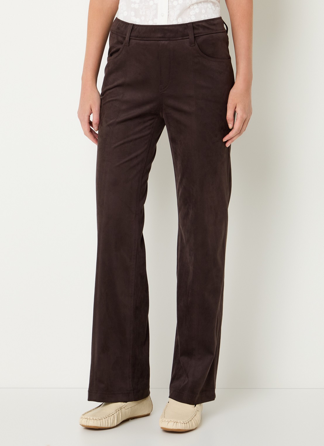 Gardeur High waist flared broek van suède - detail 4 donkerbruin