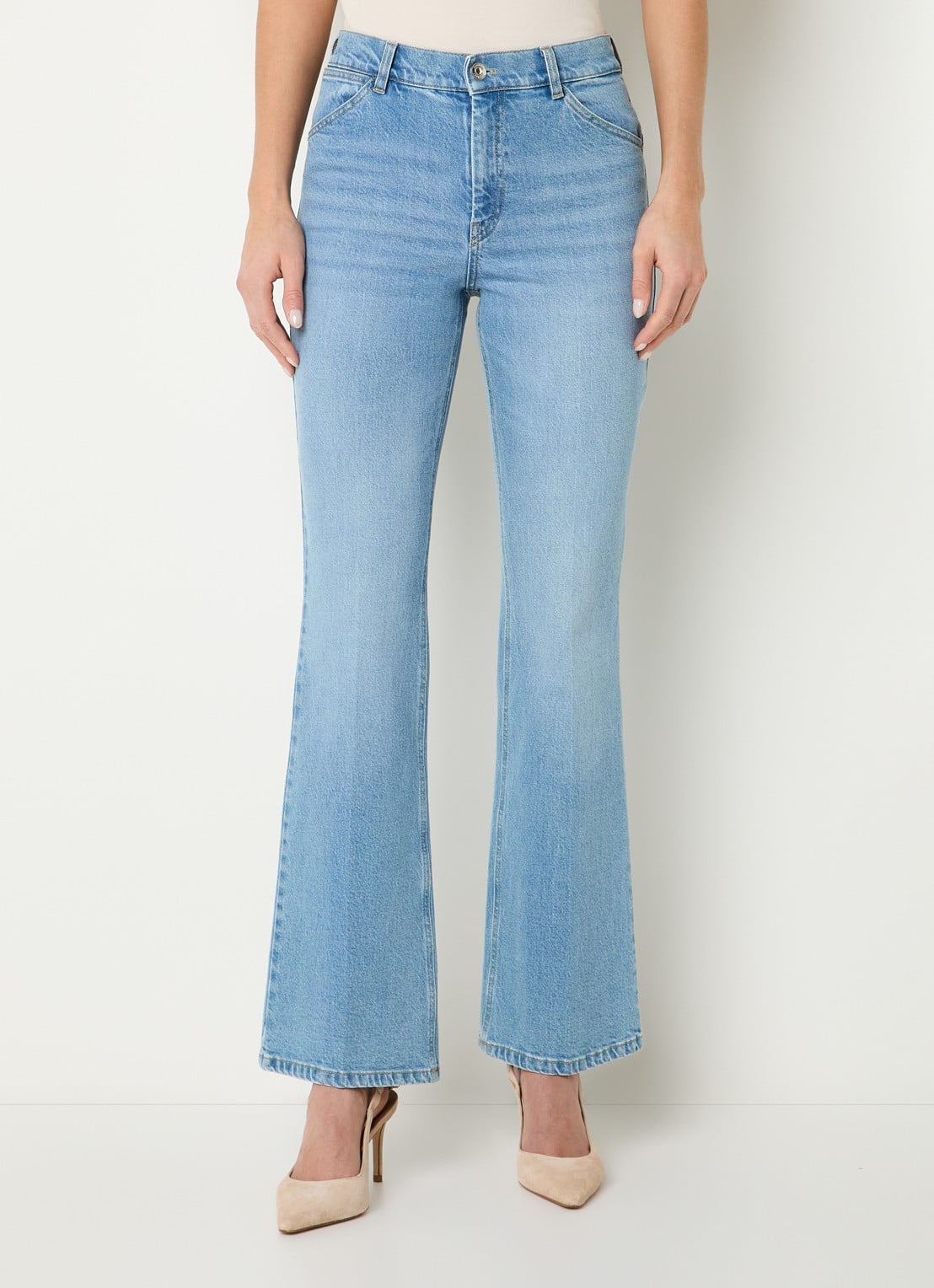 Gardeur High waist flared jeans met lichte wassing - detail indigo