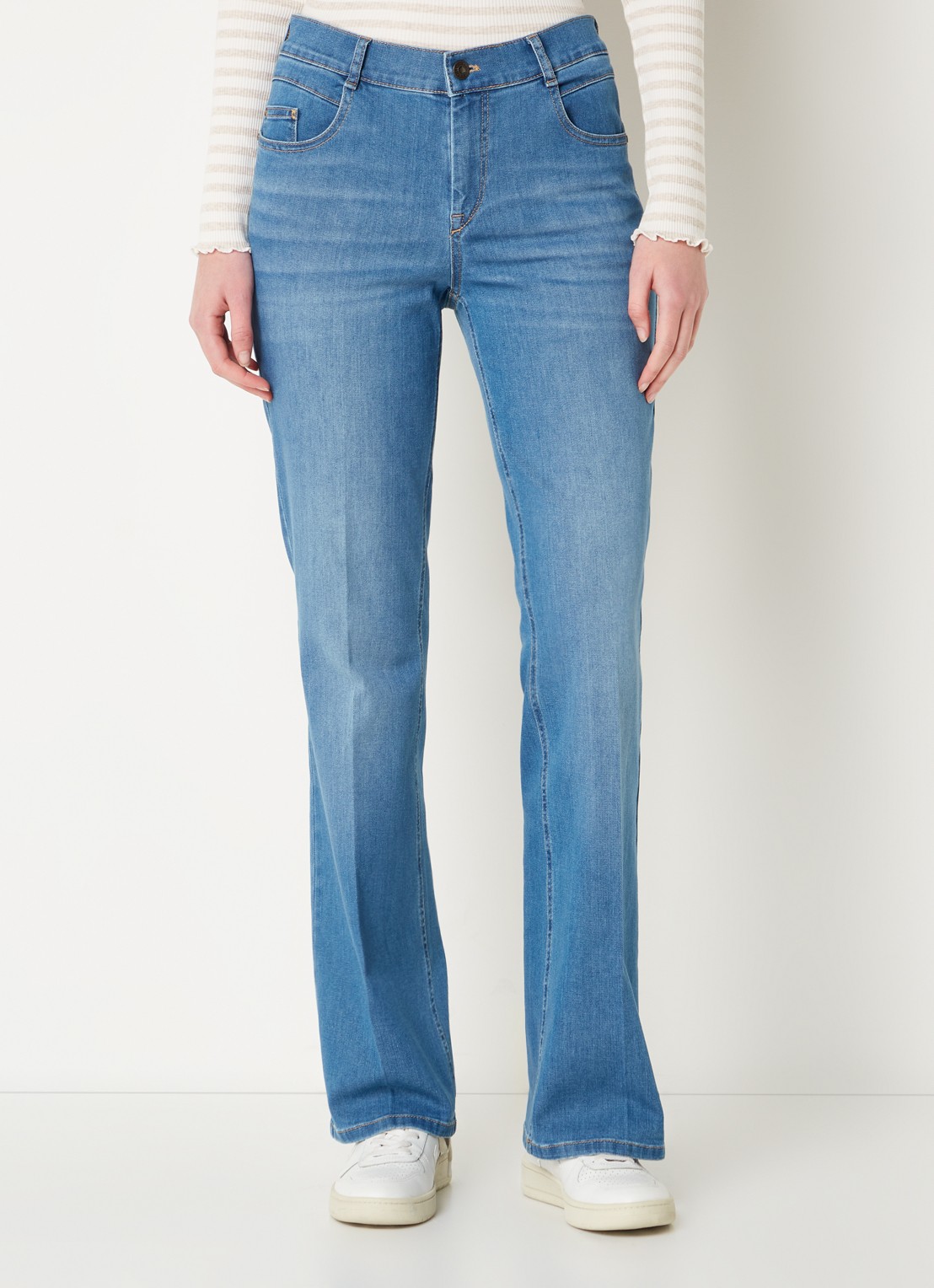 Gardeur High waist flared jeans met medium wassing - detail 2 indigo