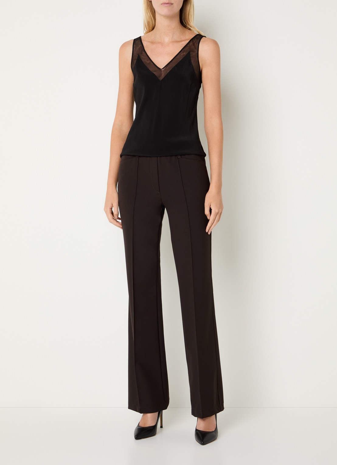 Gardeur High waist flared pantalon met stretch - voorkant 4 donkerbruin