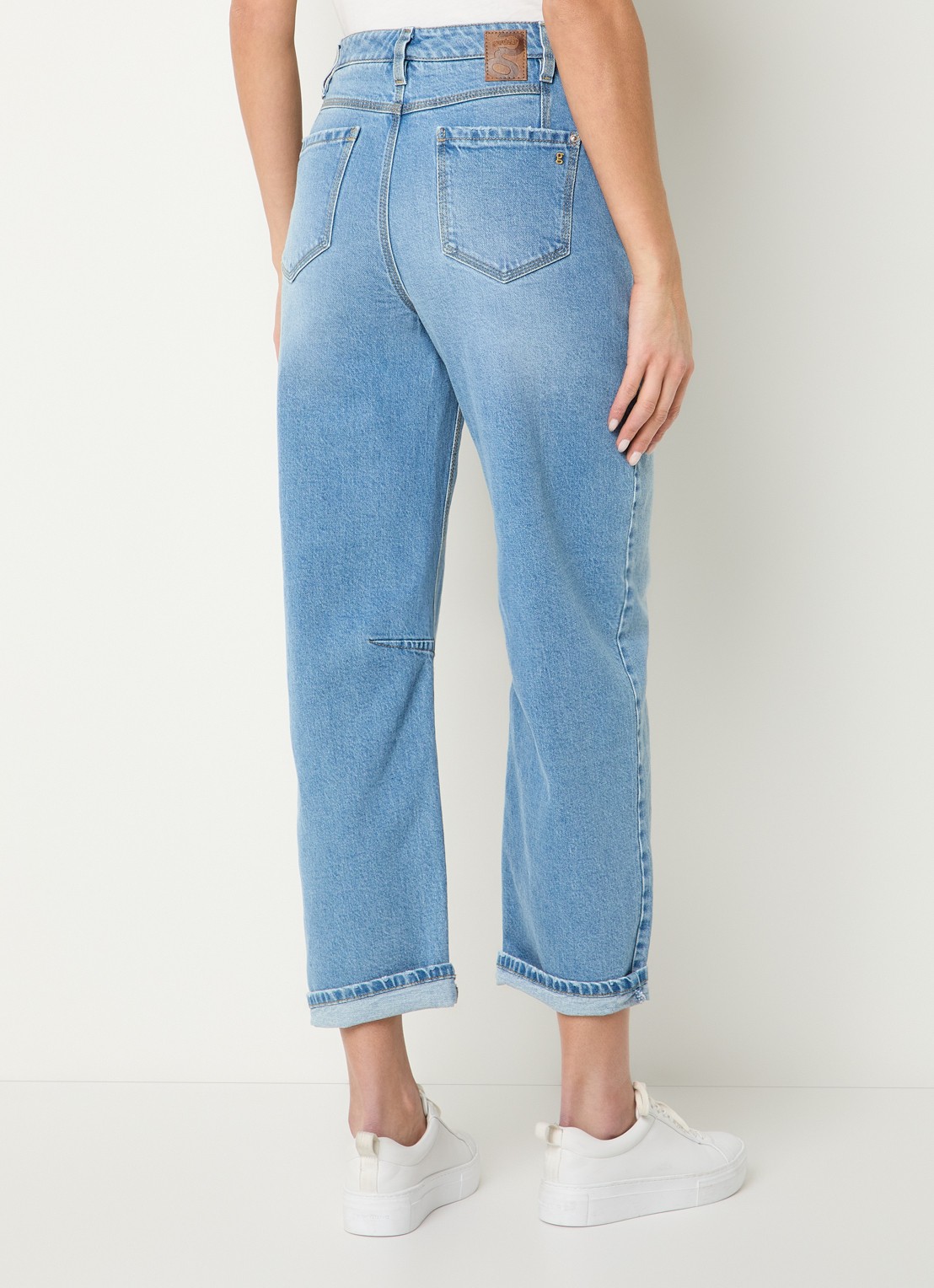 Gardeur High waist straight leg cropped jeans met lichte wassing - achterkant indigo