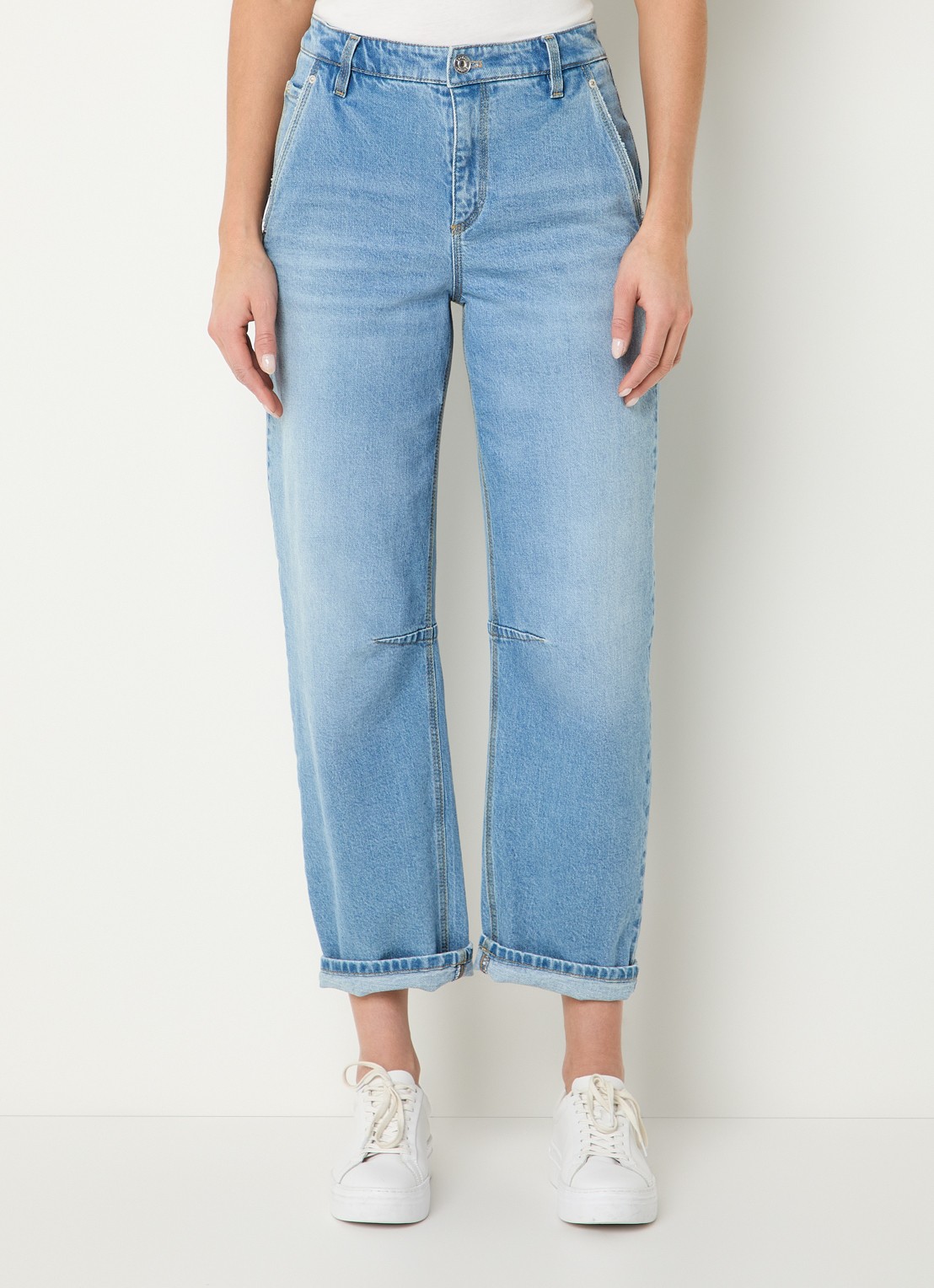 Gardeur High waist straight leg cropped jeans met lichte wassing - detail 4 indigo