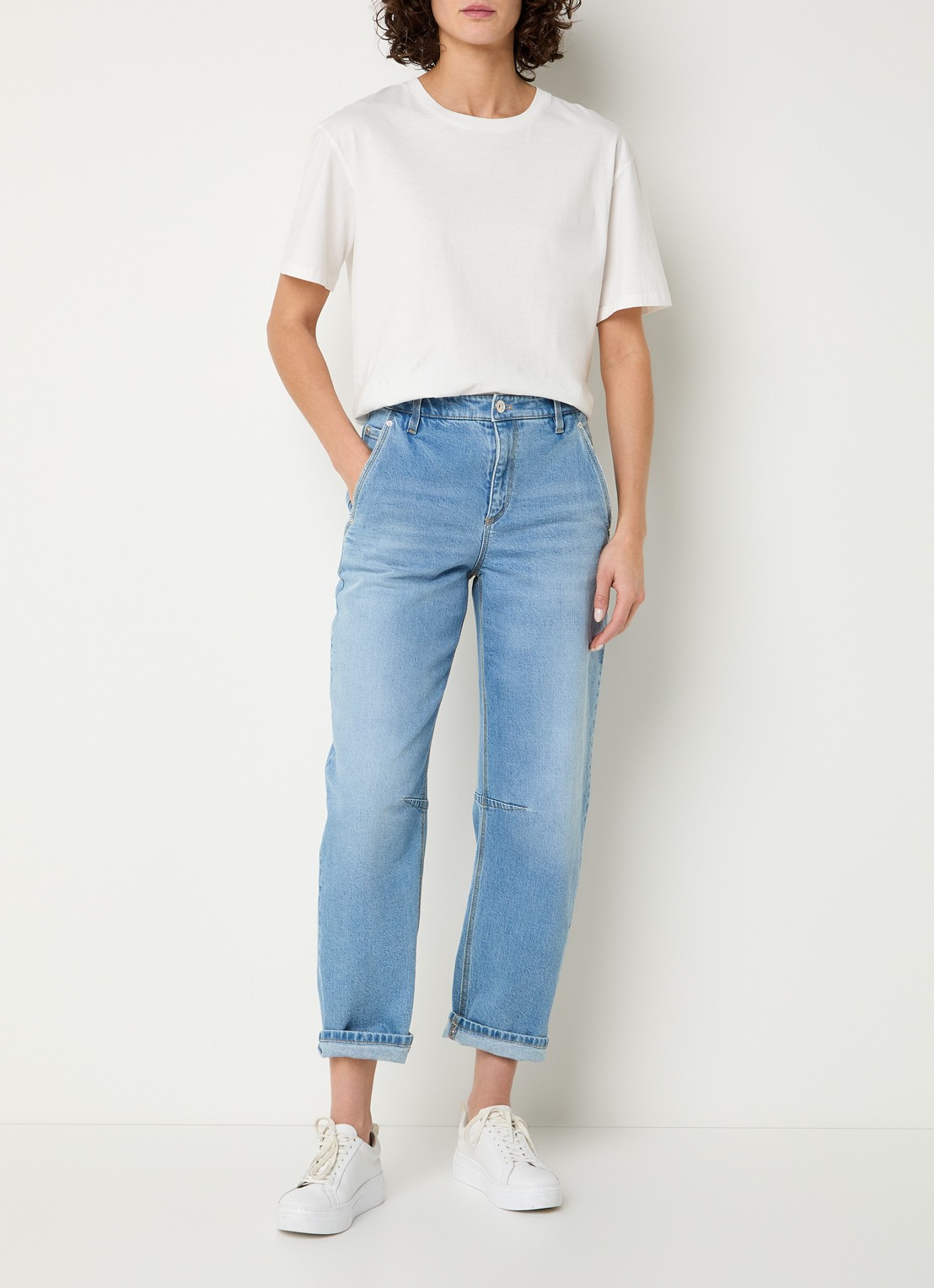 Gardeur High waist straight leg cropped jeans met lichte wassing - voorkant 3 indigo