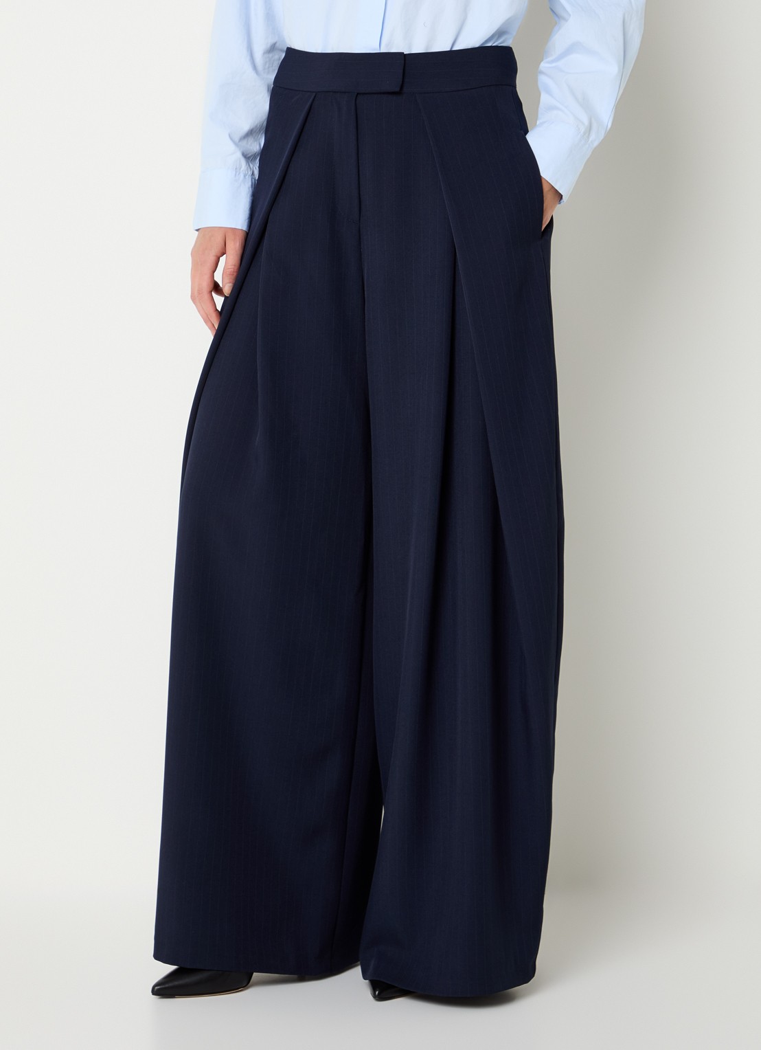 Gardeur High waist wide fit pantalon met steekzakken - detail donkerblauw