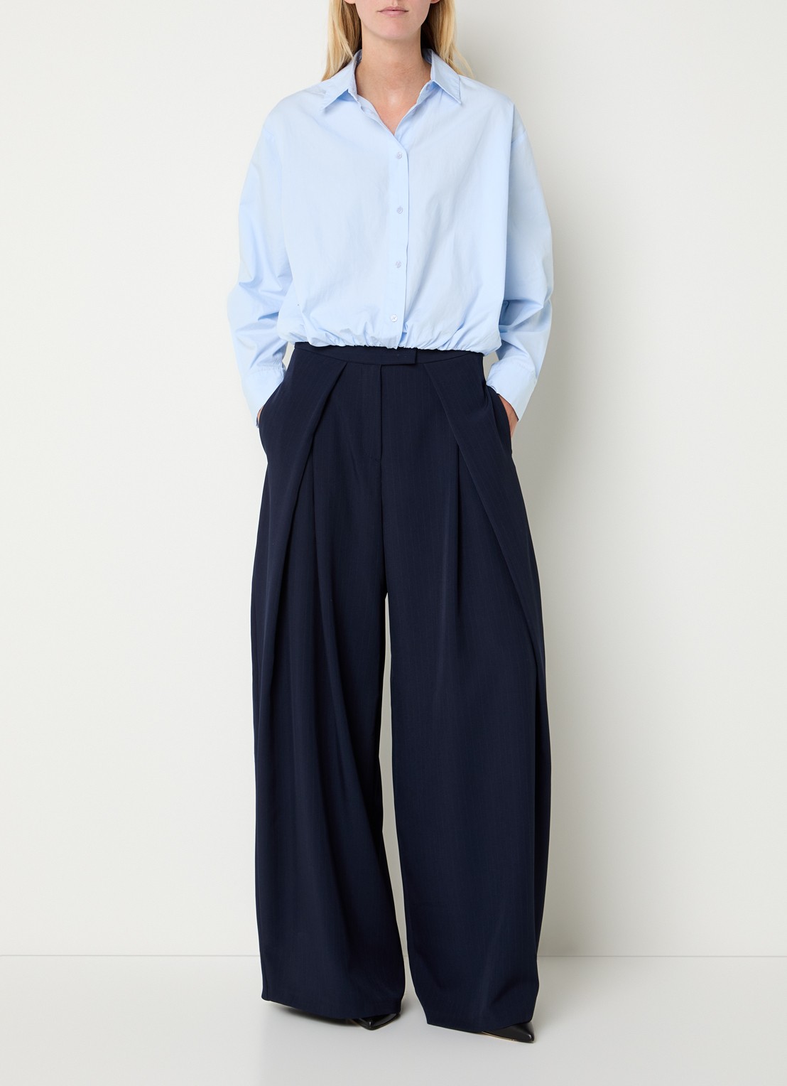 Gardeur High waist wide fit pantalon met steekzakken - voorkant 4 donkerblauw