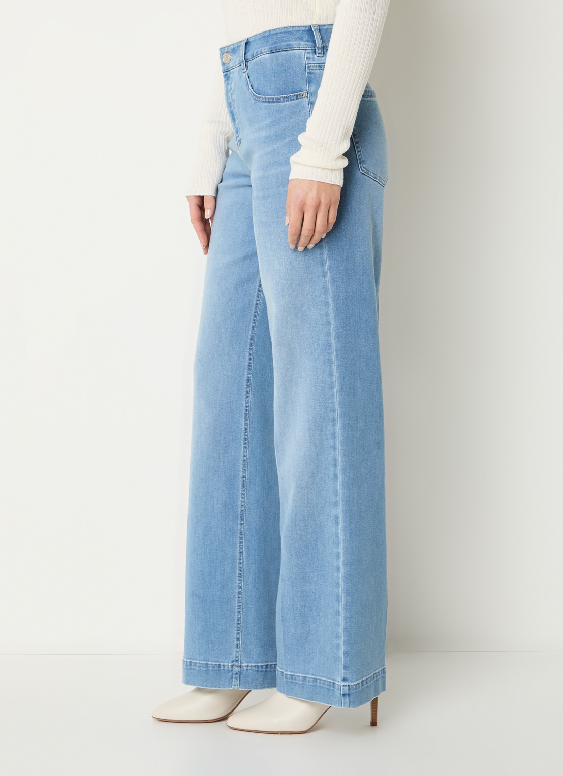 Gardeur High waist wide leg jeans  met lichte wassing - detail 5 indigo