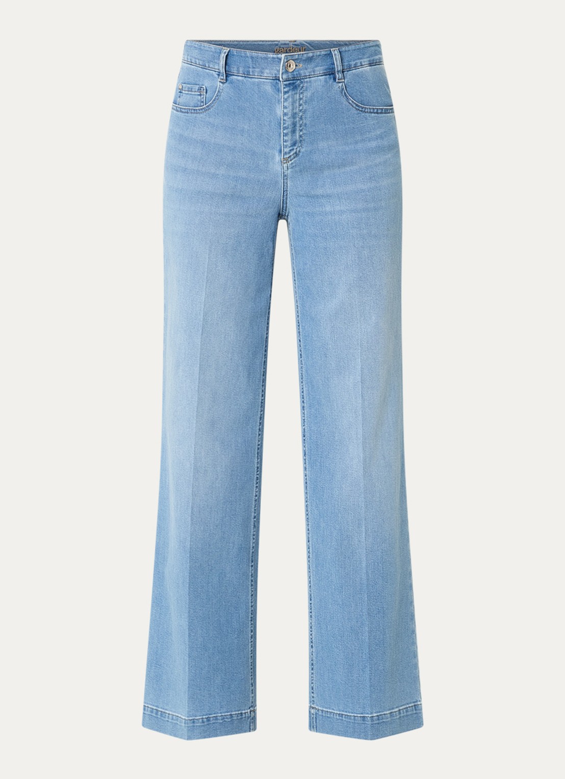 Gardeur High waist wide leg jeans  met lichte wassing - voorkant indigo
