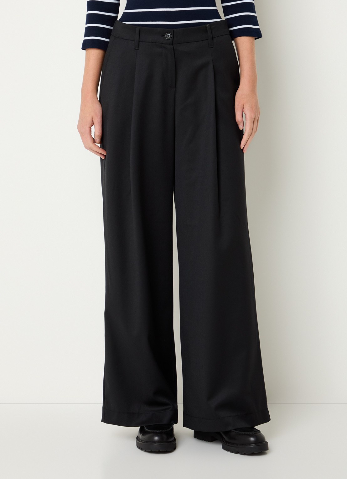 Gardeur Hose mid waist wide fit pantalon in wolblend - detail 2 zwart