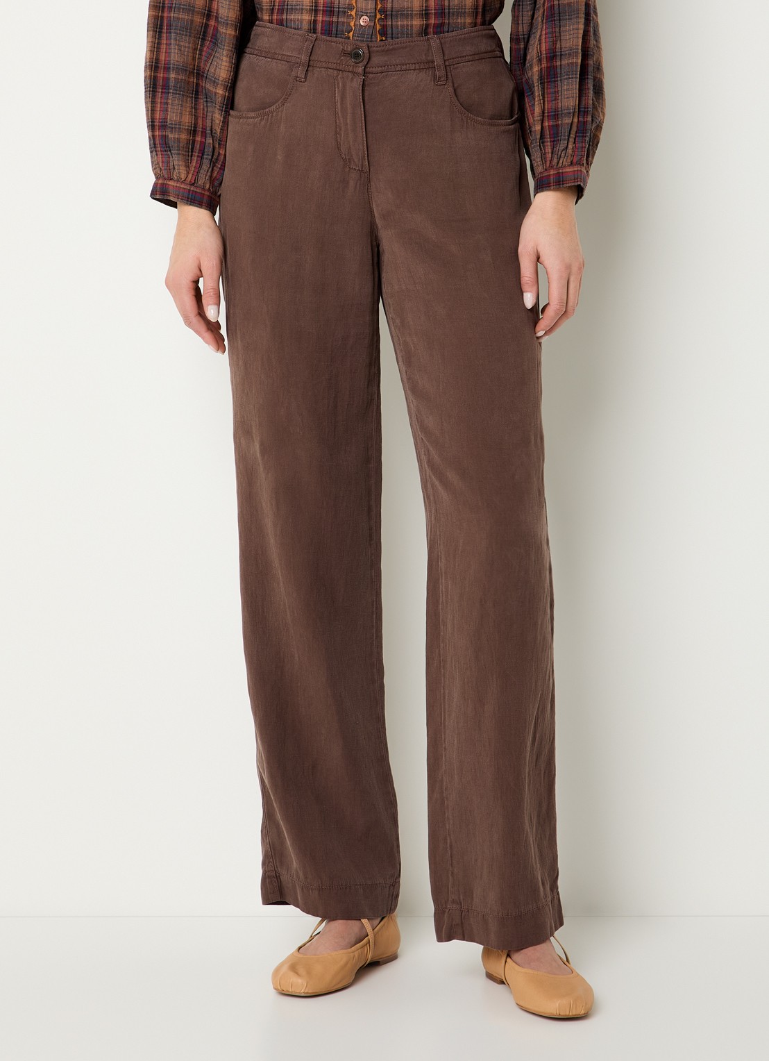 Gardeur Hose mid waist wide leg jeans met gekleurde wassing - detail 2 donkerbruin