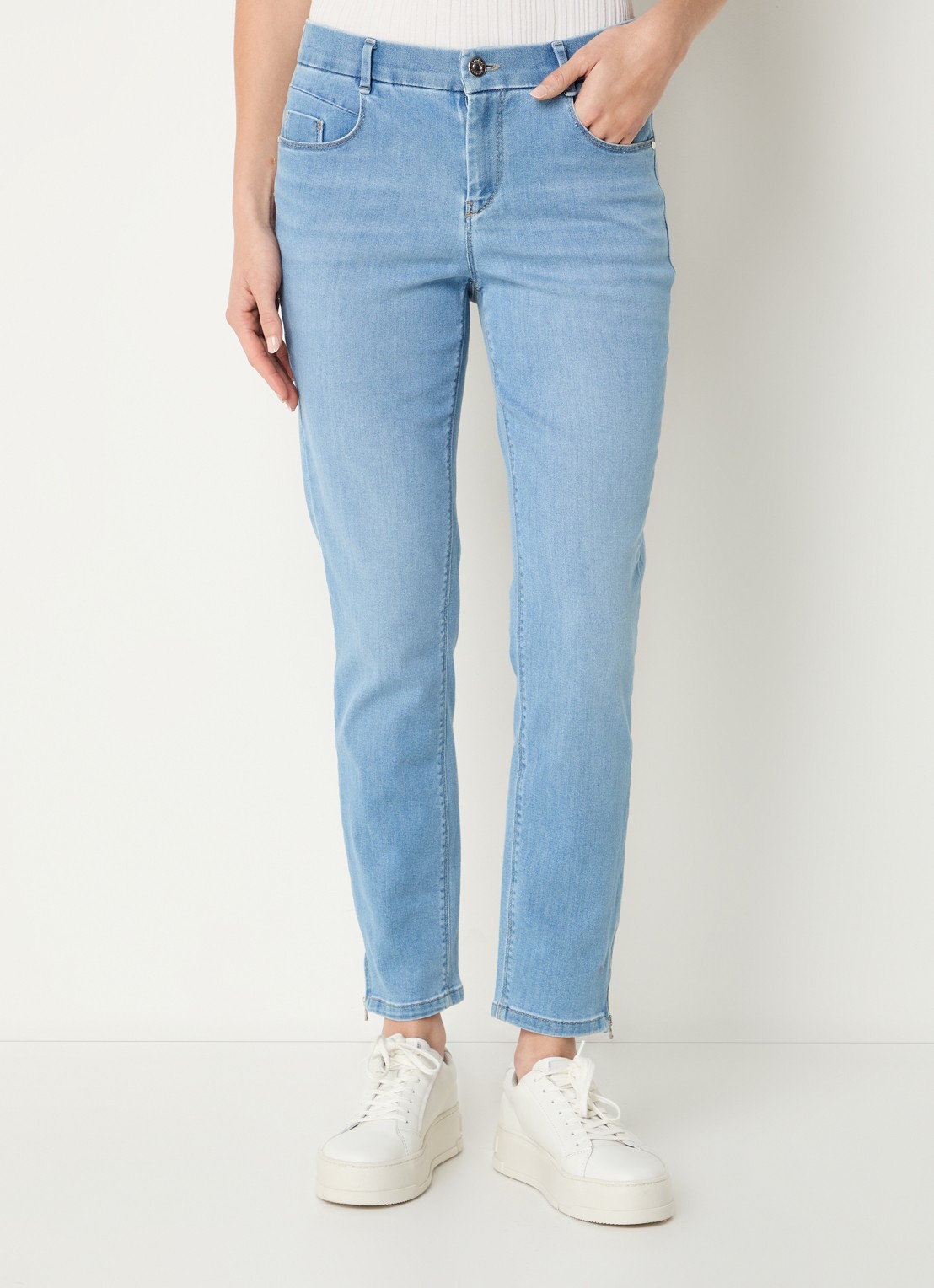 Gardeur Mid waist cropped slim fit jeans  met lichte wassing - detail 4 indigo
