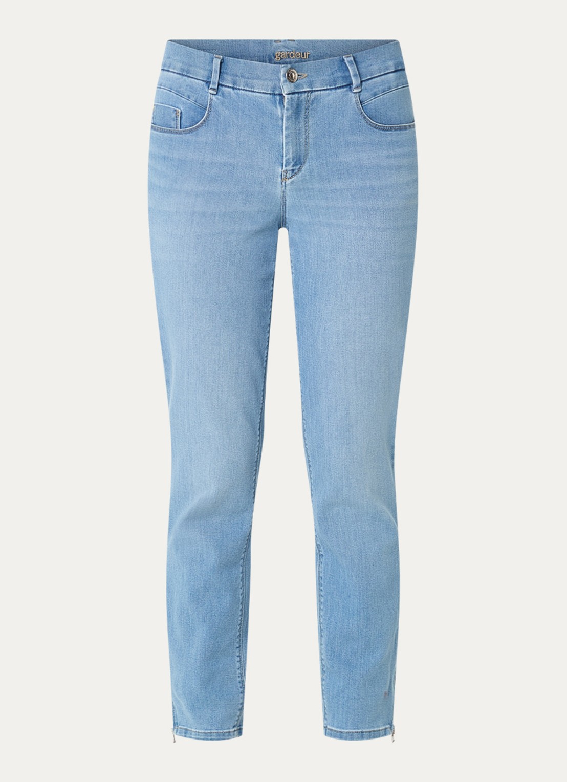 Gardeur Mid waist cropped slim fit jeans  met lichte wassing - voorkant 2 indigo