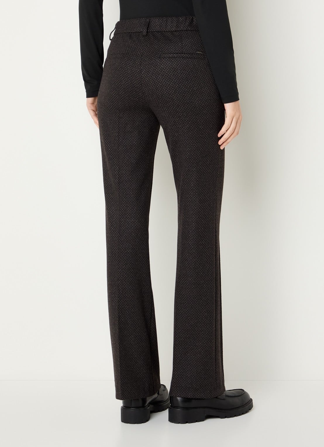 Gardeur Mid waist flared broek met ingebreid print - achterkant donkerbruin