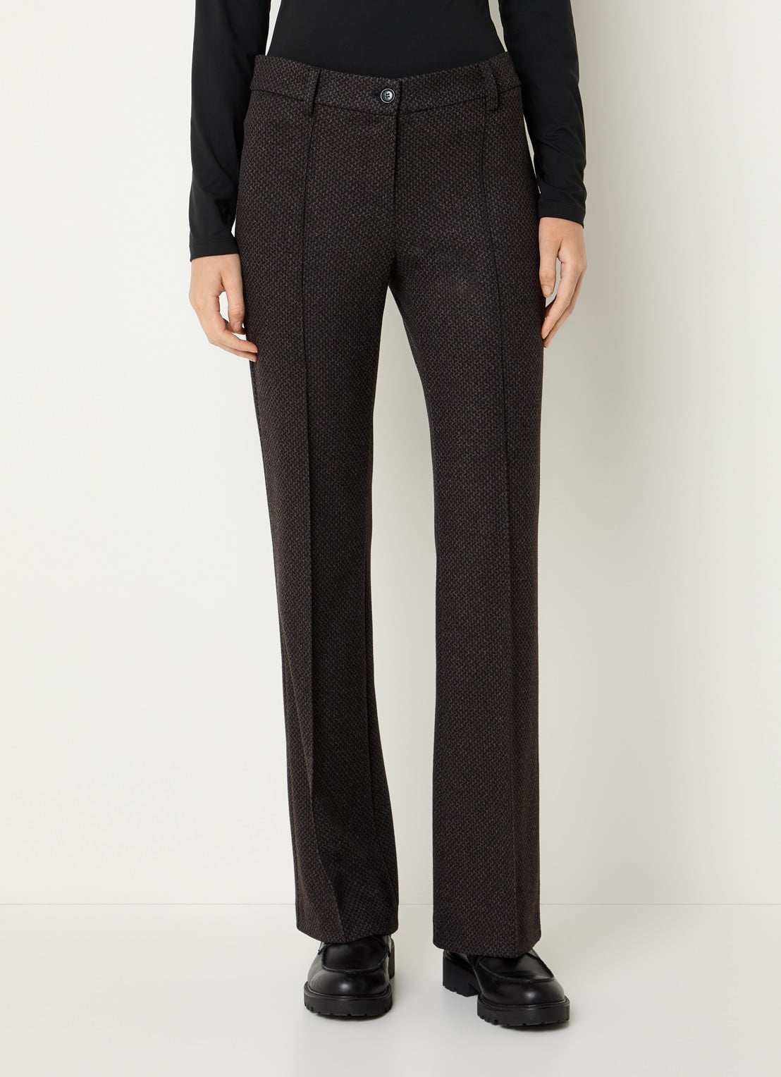 Gardeur Mid waist flared broek met ingebreid print - detail 2 donkerbruin