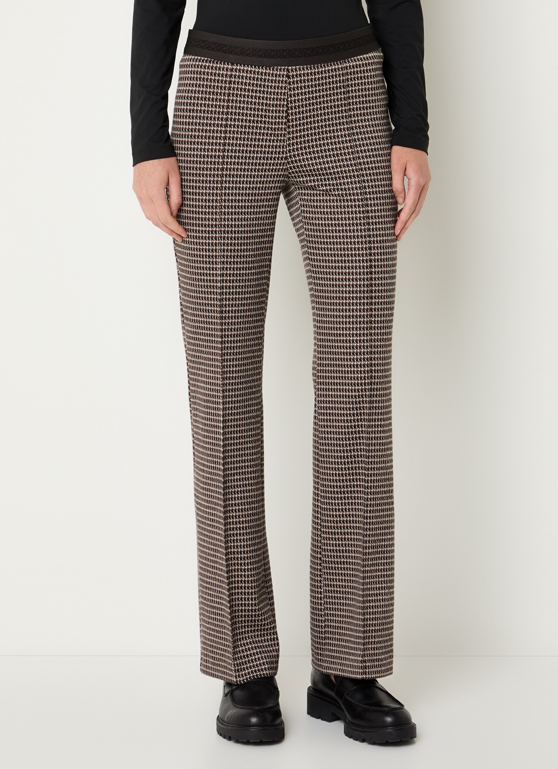 Gardeur Mid waist flared broek met ingebreid print - detail 2 lichtbruin