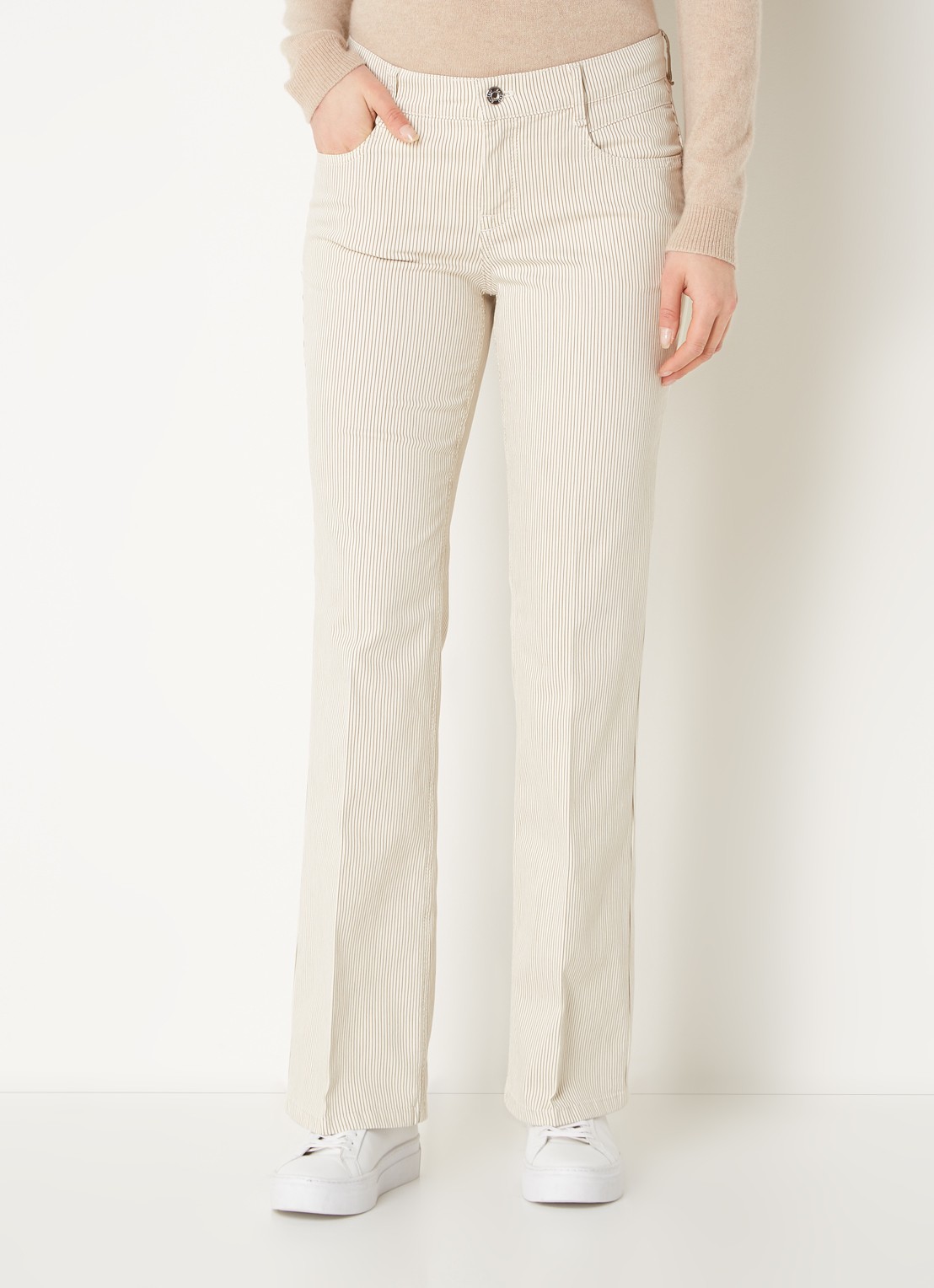 Gardeur Mid waist flared jeans met streepprint - detail 3 zand