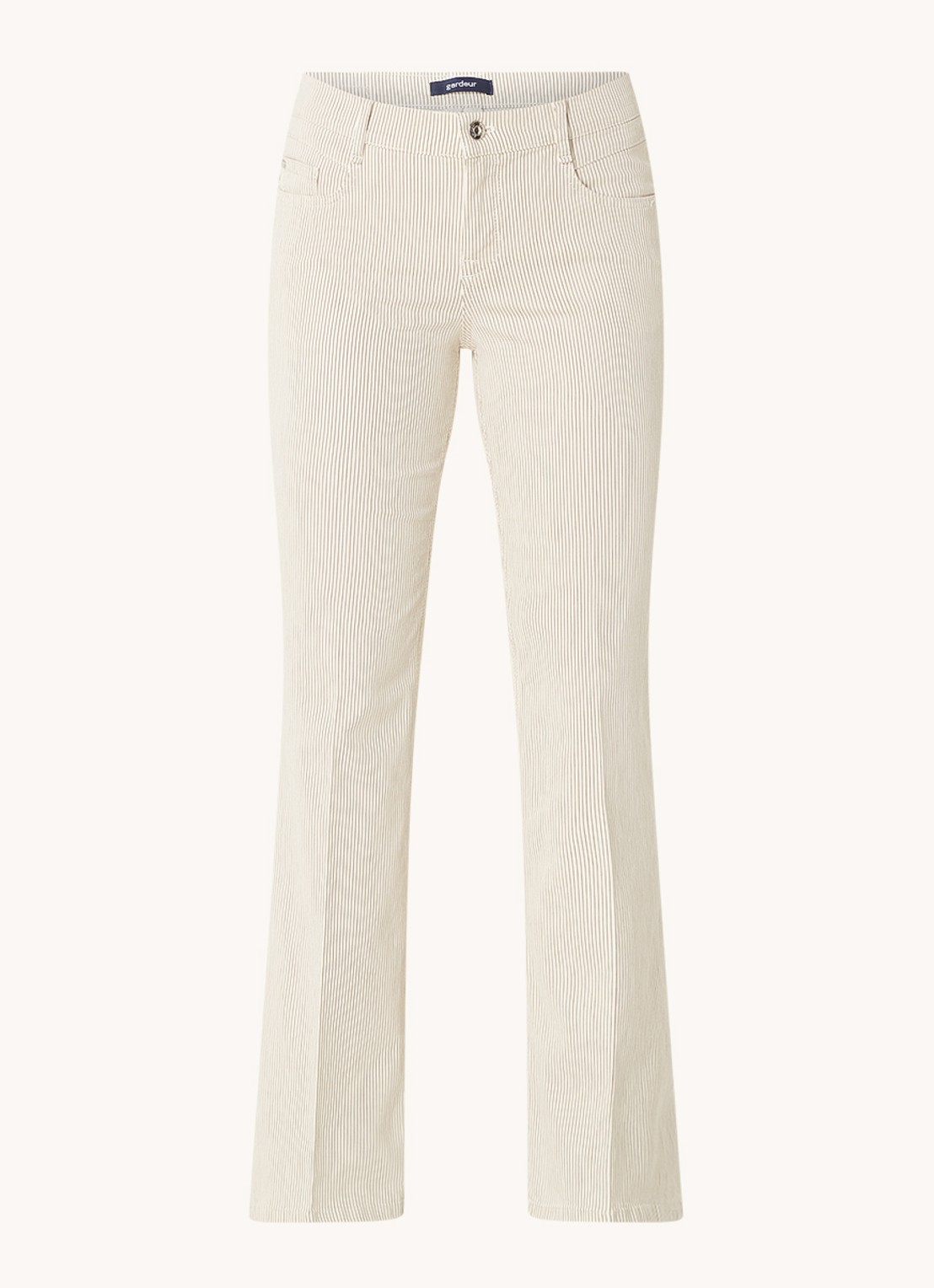 Gardeur Mid waist flared jeans met streepprint - voorkant zand