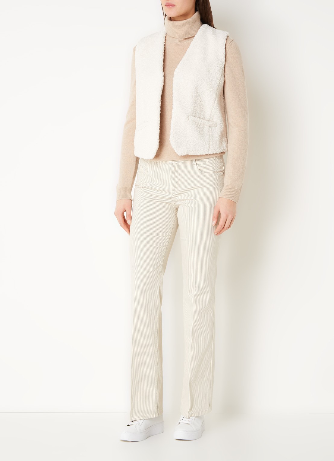 Gardeur Mid waist flared jeans met streepprint - voorkant 2 zand