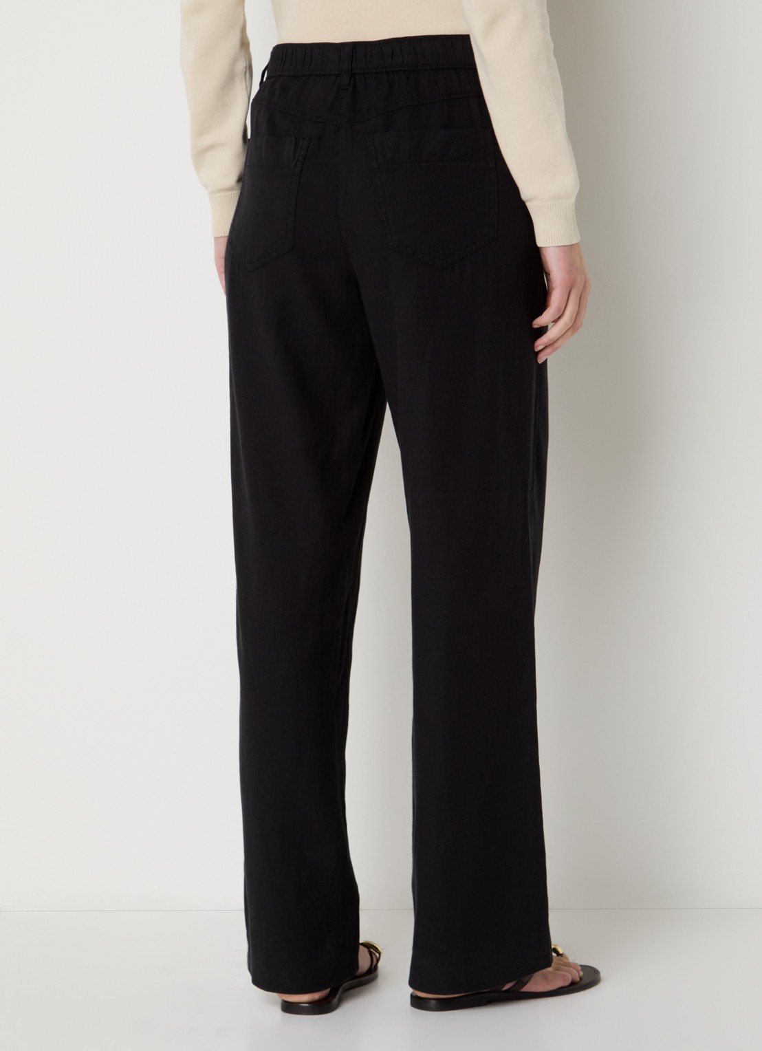 Gardeur Mid waist straight fit chino in linnenblend met steekzakken - achterkant 2 zwart