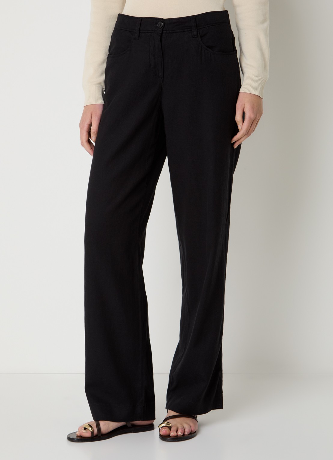 Gardeur Mid waist straight fit chino in linnenblend met steekzakken - detail zwart