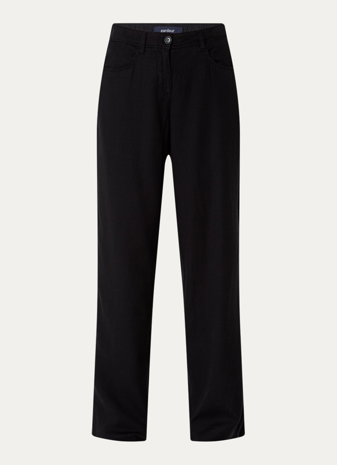 Gardeur Mid waist straight fit chino in linnenblend met steekzakken - voorkant 3 zwart