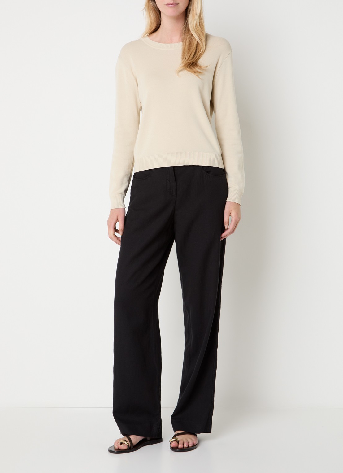 Gardeur Mid waist straight fit chino in linnenblend met steekzakken - voorkant 4 zwart