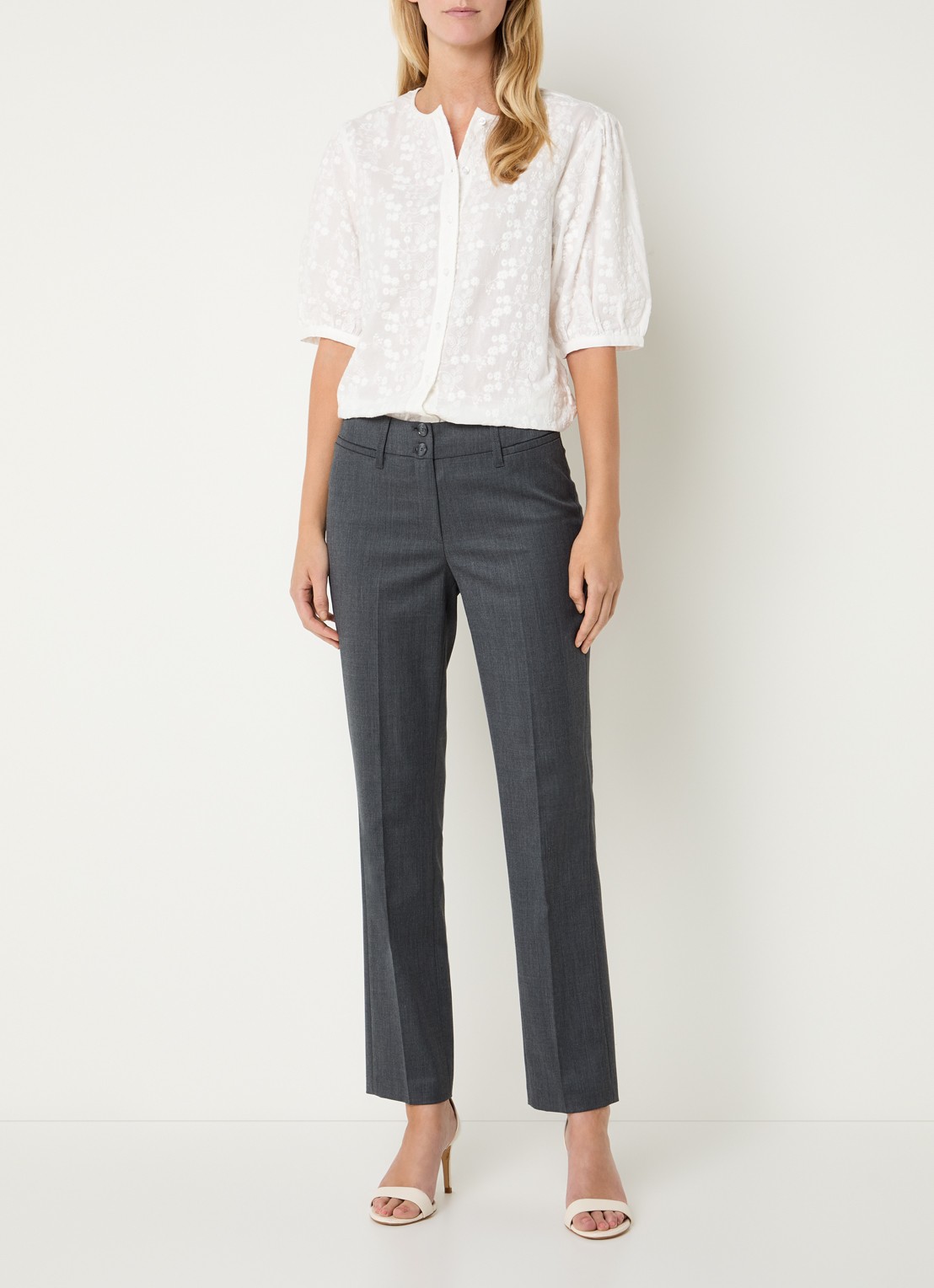 Gardeur Mid waist straight fit pantalon in wolblend - voorkant 4 donkergrijs