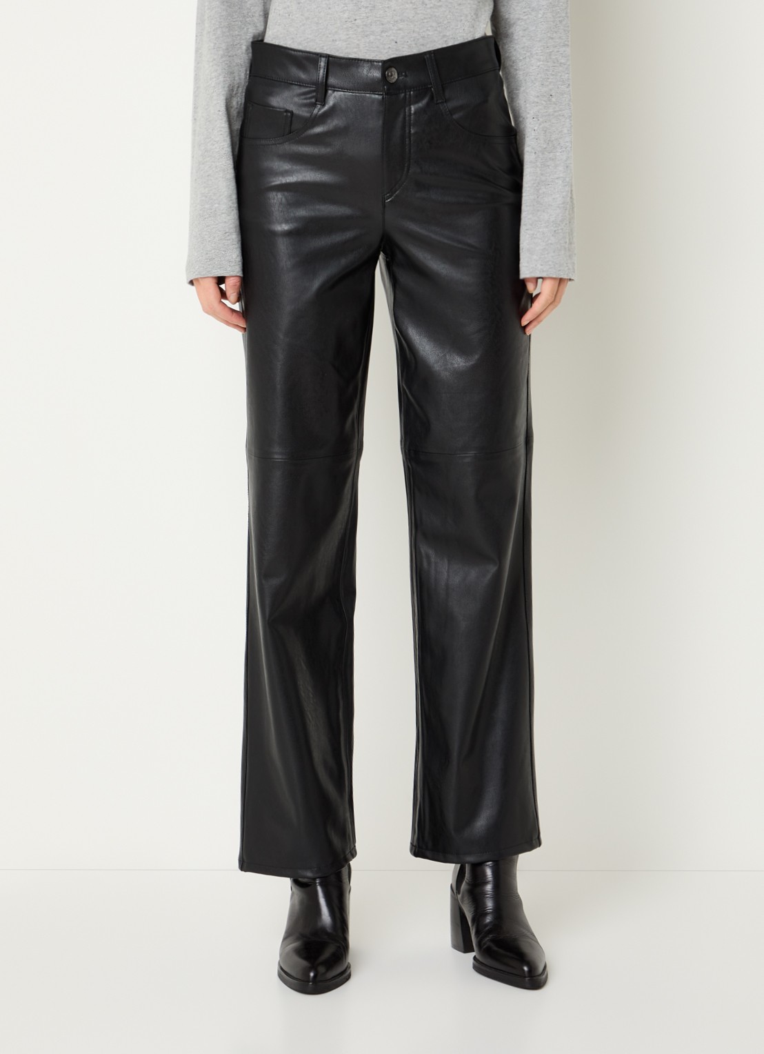 Gardeur Mid waist straight leg broek van imitatieleer - detail 3 zwart