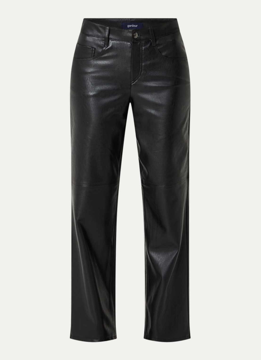 Gardeur Mid waist straight leg broek van imitatieleer - voorkant zwart