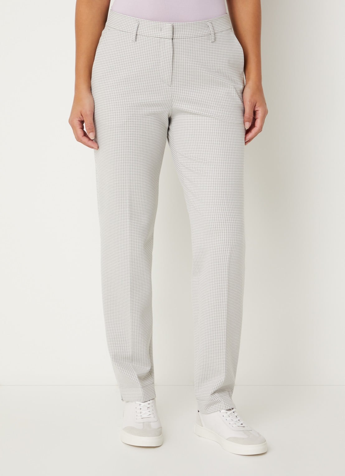 Gardeur Zigarette mid waist tapered pantalon met pied-de-poule dessin - detail 4 lichtgrijs