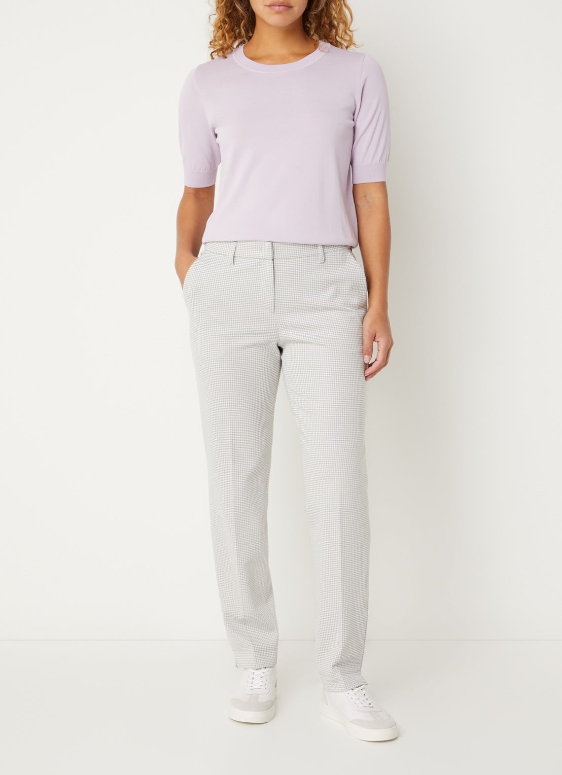Gardeur Zigarette mid waist tapered pantalon met pied-de-poule dessin - voorkant 2 lichtgrijs