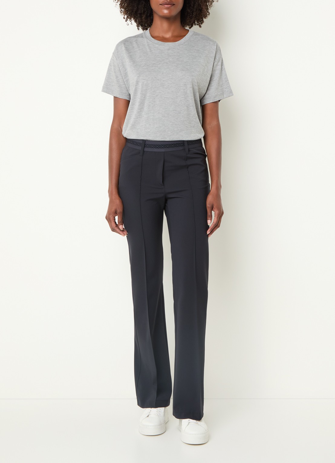 Gardeur Zilla high waist slim fit broek met steekzakken - voorkant 4 donkerblauw