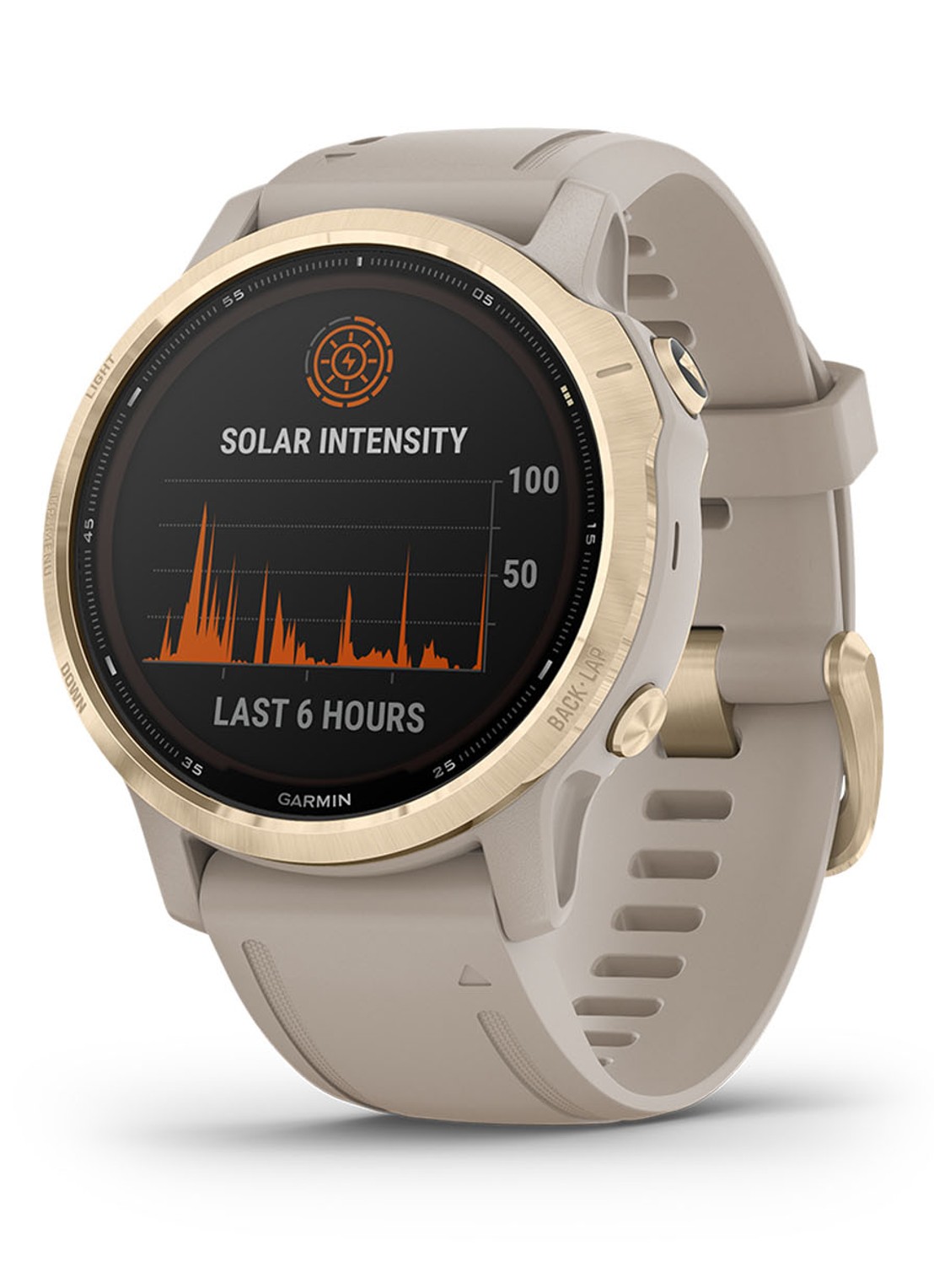 Garmin Fenix 6s Pro Solar smartwatch 010-02409-11 - voorkant 2 goud